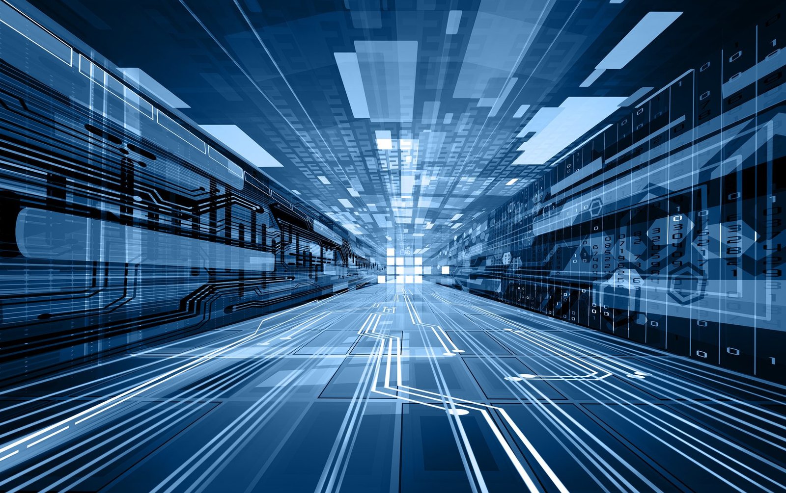 Abstract blue lines and light representing a digital data network