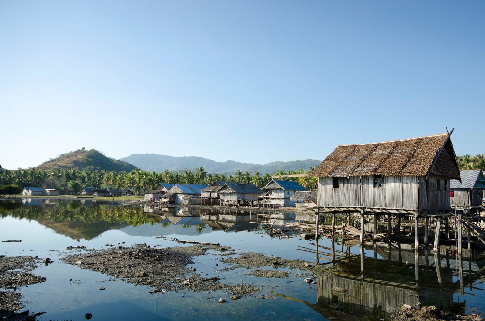 A rural stilt village on the coast of Indonesia